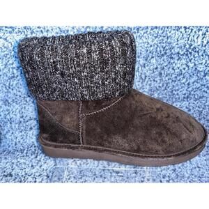 LAMO Brown Chocolate Suede Ankle Boots Womens 10 Knit Cuff Fleece Lined Winter